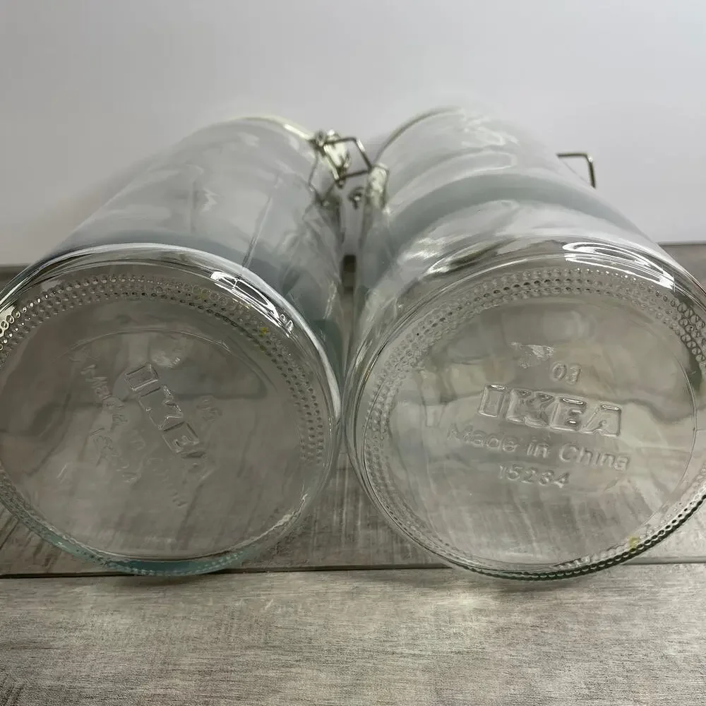 Set of 2 IKEA KORKEN 2.1 QT 12 in Tall Glass Jar Metal Clamp Rubber Gasket